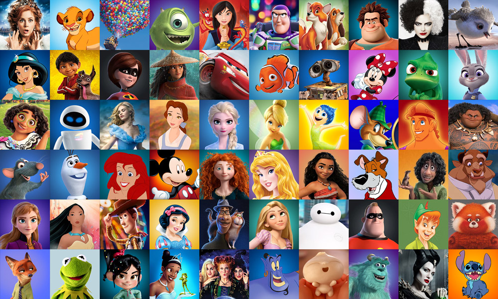 Disney and Pixar characters collage