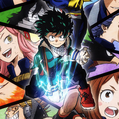 A young anime character with spiky green hair and glowing blue energy in his hand stands confidently in the middle, like a hero ready for action at Spare Time Texas. Surrounding him are various other characters with different expressions, set against a comic-style background reminiscent of family fun center adventures.