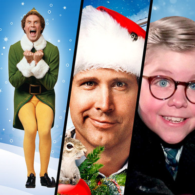 A festive collage showcases a man in green elf attire, a Santa-hatted man beside a squirrel, and a surprised boy with glasses—all set against snowflakes. This playful scene mirrors the joy you'd find at Spare Time Texas, where family fun centers around activities like bowling and more.