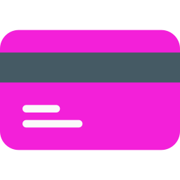 A stylized, pink credit card icon with a dark horizontal stripe and two white lines on the left, reminiscent of Spare Time Texas's vibrant atmosphere for family fun and strikes down the lanes.