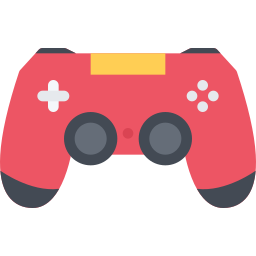 Illustration of a red video game controller with two joysticks, a directional pad on the left, and buttons on the right—perfect for sparking excitement in a family fun center like Spare Time Texas.