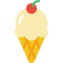 Illustration of a vanilla ice cream cone with a scoop topped by a red cherry and a green stem, reminiscent of the treats at Spare Time Texas. The cone's crisscross pattern evokes the playful vibe of a family fun center, set against a plain white background.