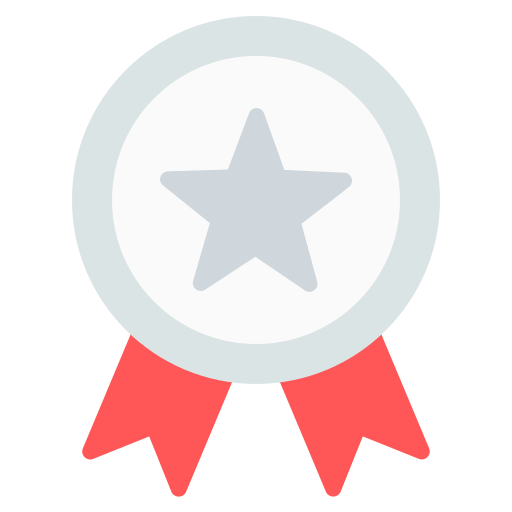 A circular medal with a gray star in the center, bordered by a light gray band. Two red ribbons hang from the bottom. The design is simple and flat, resembling an achievement you'd receive at a family fun center like Spare Time Texas.