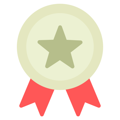 An illustration of a light green medal with a star in the center and red ribbons hanging from the bottom, capturing the spirit of achievement found at a family fun center.