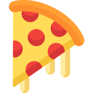 Illustration of a slice of pizza with pepperoni and a dripping cheese design, perfect for enjoying at Spare Time Texas. The golden crust and vibrant red pepperoni circles evoke the kind of delicious treat you'd savor during a family fun center outing after an exciting game of bowling.