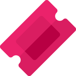 A pink admission ticket icon with a rectangular shape and rounded corners evokes the excitement of a day at Spare Time Texas. The design features a darker pink center to indicate a detachable stub, perfect for family fun center activities like bowling.