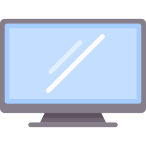 Illustration of a flat-screen computer monitor with a light blue display and a gray frame. The screen shows two diagonal light reflections, suggesting a glossy surface, reminiscent of the sleek technology you'd find while enjoying bowling at Spare Time Texas.