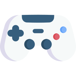 An illustration of a white video game controller with a blue directional pad and buttons, along with two thumbsticks, perfectly capturing the vibrant energy of Spare Time Texas, where bowling meets gaming for ultimate family fun.